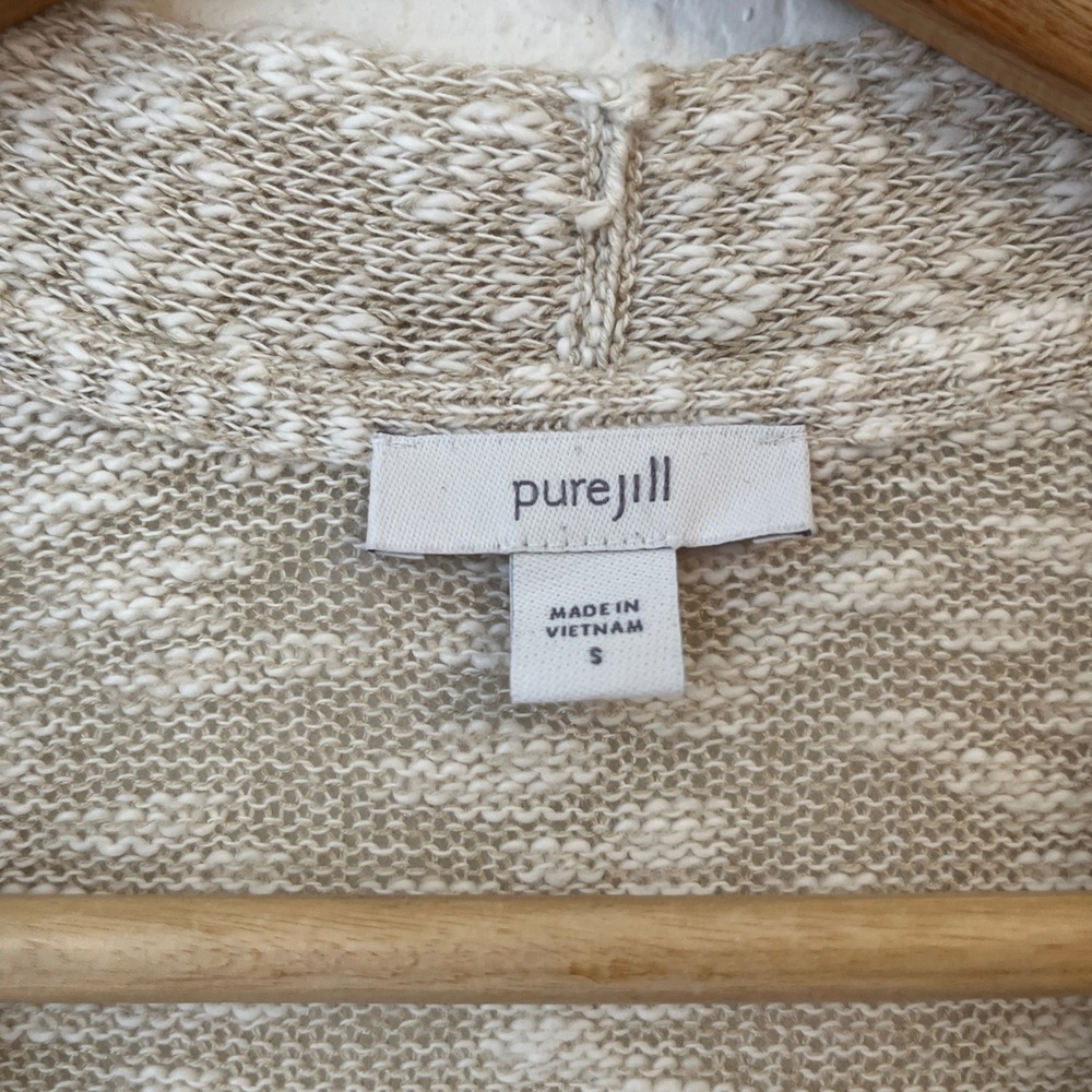 J Jill Purejill Long Cardigan Sweater Duster S One Button Oatmeal Marl Cotton - Picture 2 of 12